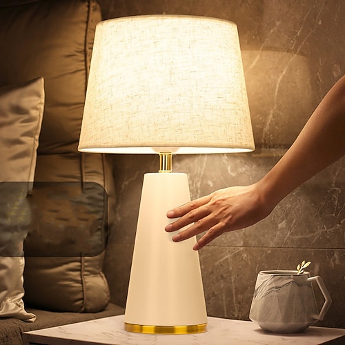 Moderne Luxus-Tischlampe mit Nachtlicht 16,9 Zoll hoch Alabasterglas Messing Metall weißer Stoff Trommelschirm Dekor für Wohnzimmer Schlafzimmer Zuhause Nachttisch Zuhause Image