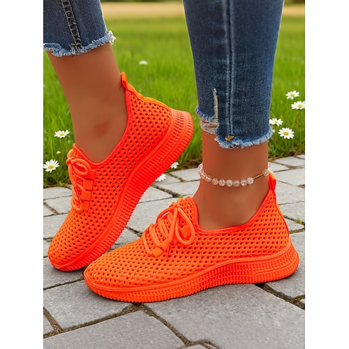 Damen Lässig Täglich Innen Mit Trägern Flacher Absatz Runde Zehe Sportlich Lässig Komfort Netz Loafer gelb fluoreszierend Schwarz Weiß Image