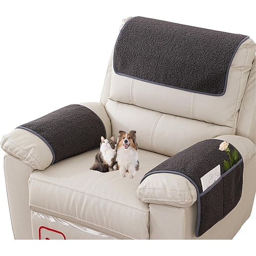 Armlehnenbezüge – 3er-Set Sesselbezüge mit Taschen, dehnbarer Armlehnenbezug, rutschfester Schutzbezug für Sessel, TV-Sessel und Sofa, waschbar Image