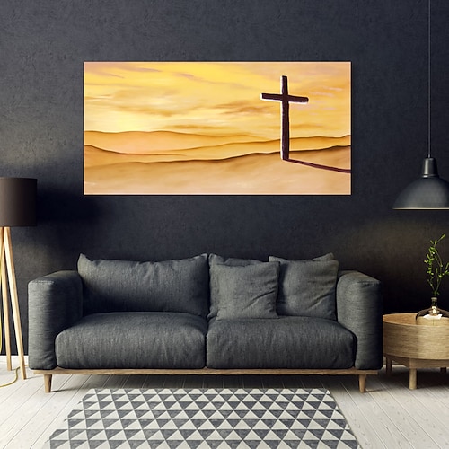 Handgefertigtes Ölgemälde auf Leinwand, Wandkunst, Dekoration, Religion, Jesus, Kreuz, Wüstenlandschaft für Wohnkultur, gerollt, rahmenlos, ungedehnt Image