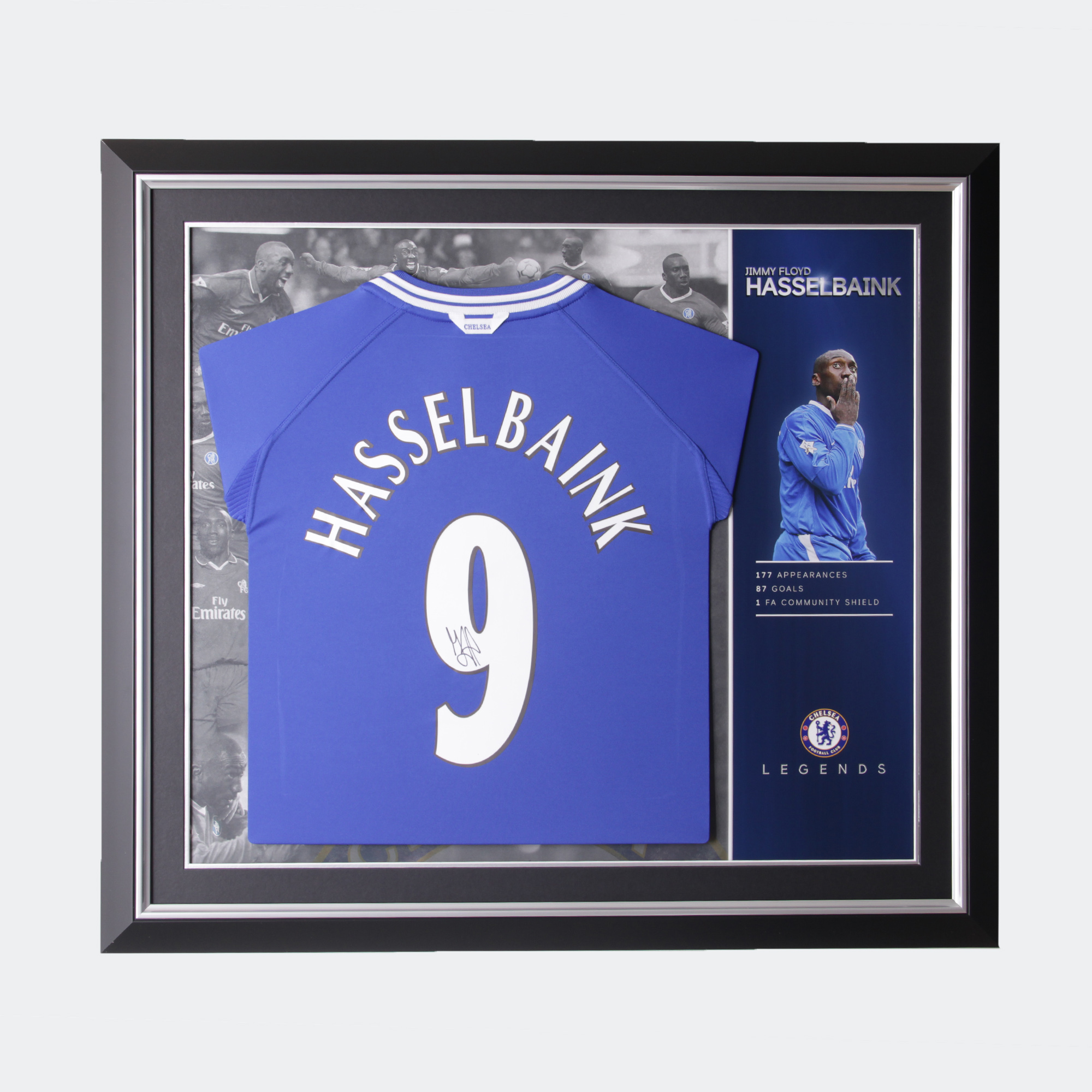 "Chelsea Jimmy Floyd Hasselbaink 1999-2001 – Signiertes gerahmtes Trikot" Image