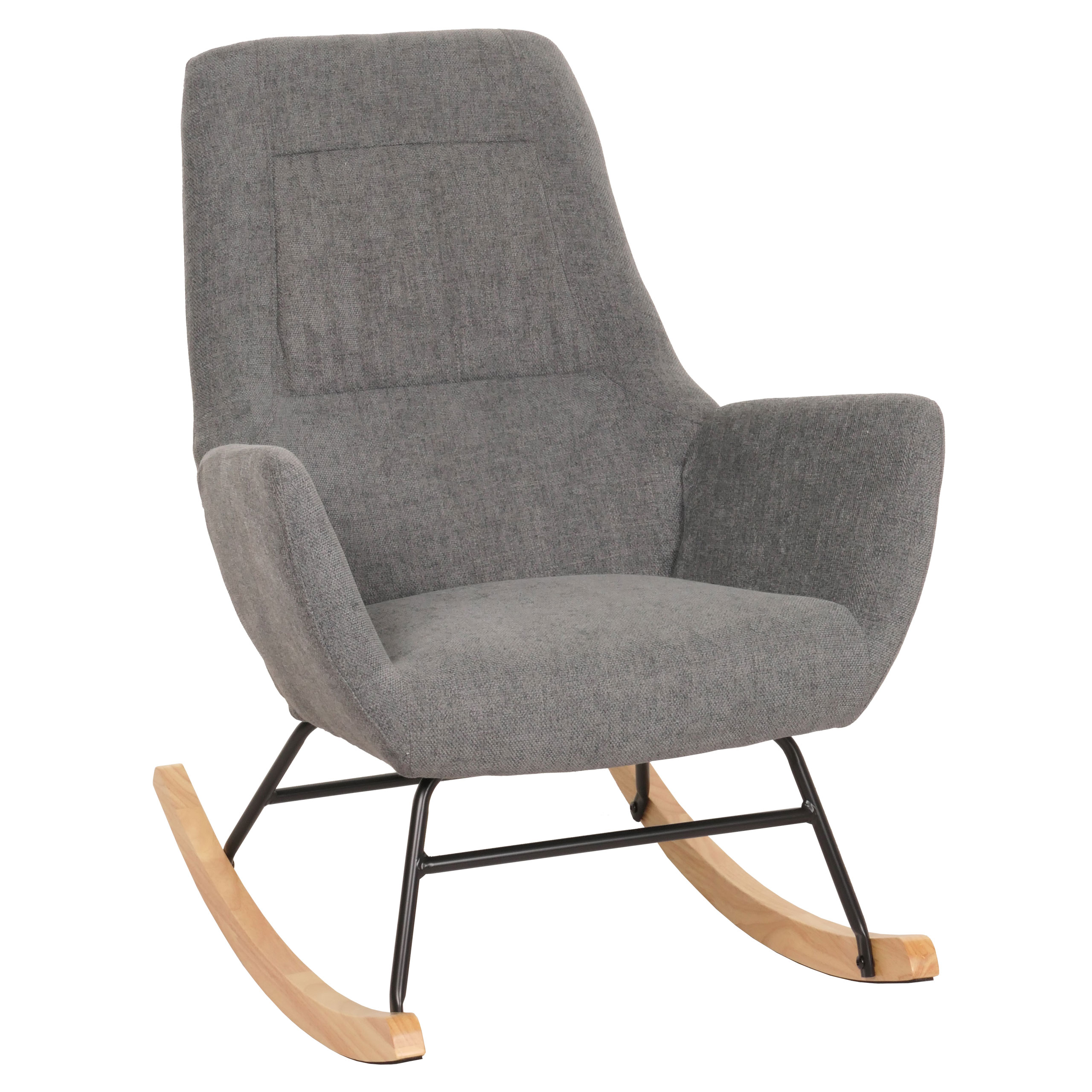 Schaukelstuhl HWC-N13, Schwingstuhl Relaxsessel Fernsehsessel, Massiv-Holz Metall Stoff/Textil 320g/m² ~ dunkelgrau