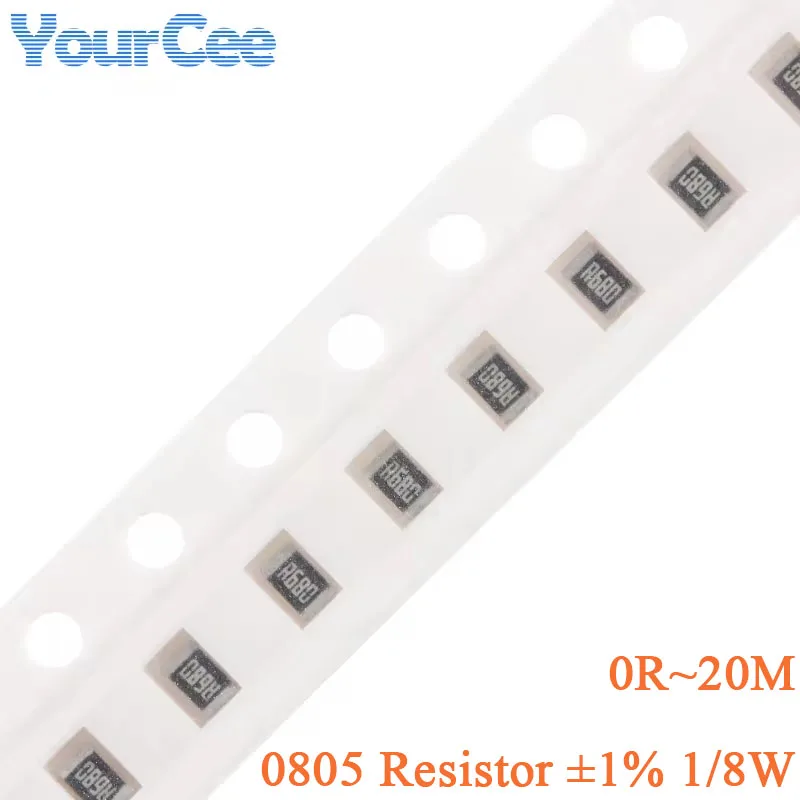 100 Stück 0805 SMD-Widerstände 1% 1/8W 0R~20M 0,2 2,4 3,9 4,7 10 30 62 120 820 910 1K 1,2K 1,8K 2,1K 6,8K 10K 20K 910K 10M 20M Ohm Image