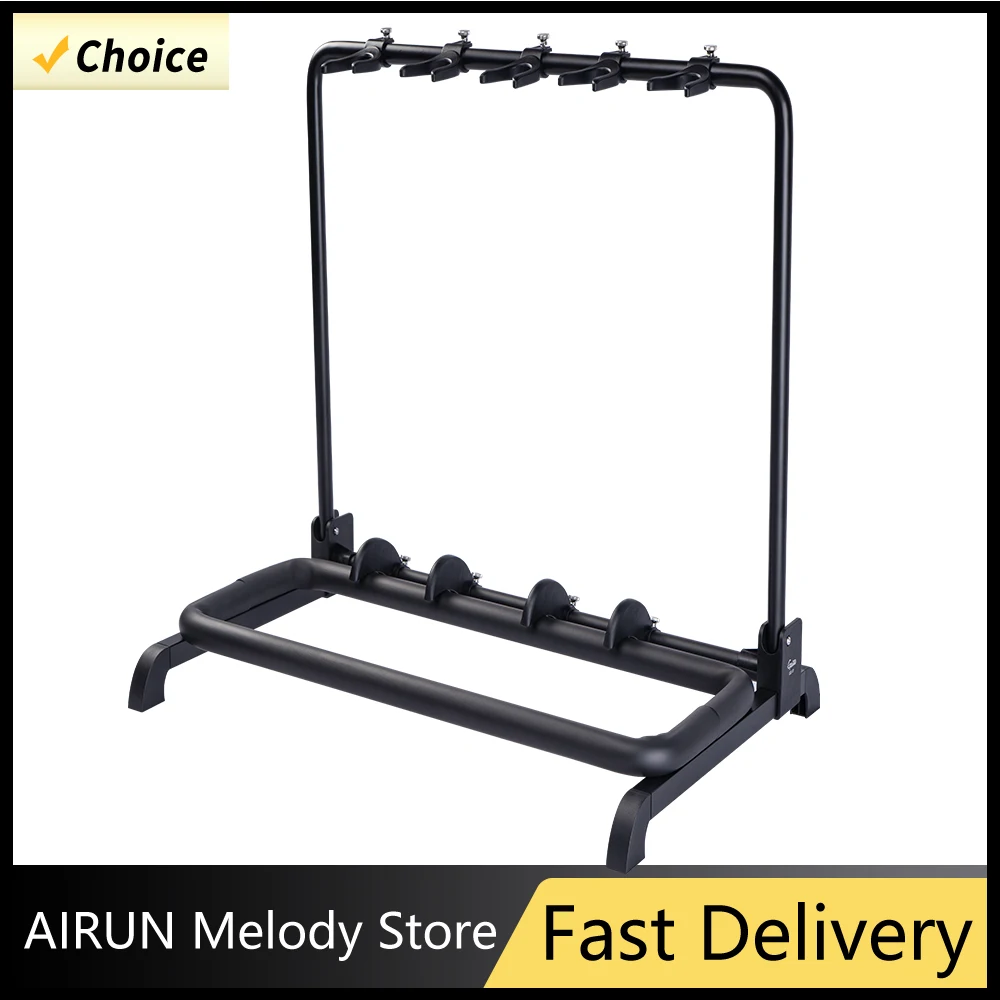 GUITTO GGS-07 Gitarrenhalter, faltbarer Gitarren-Bass-Ständer, universeller Multi-Boden-Ständer, hält bis zu 5 Gitarren, Musik-Rack-Halterung Image