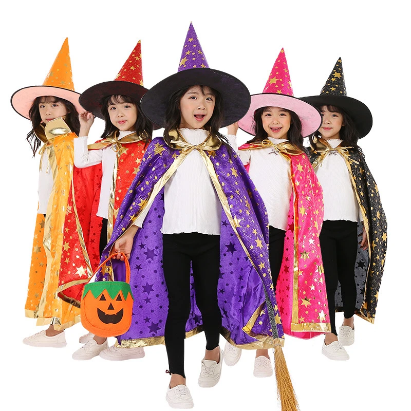 Kinder Halloween Kostüme Hexen umhang Hexen umhang mit Hut Kinder Halloween Kostüm Kinder Cosplay Party Zubehör für 3-12 Jahre Image