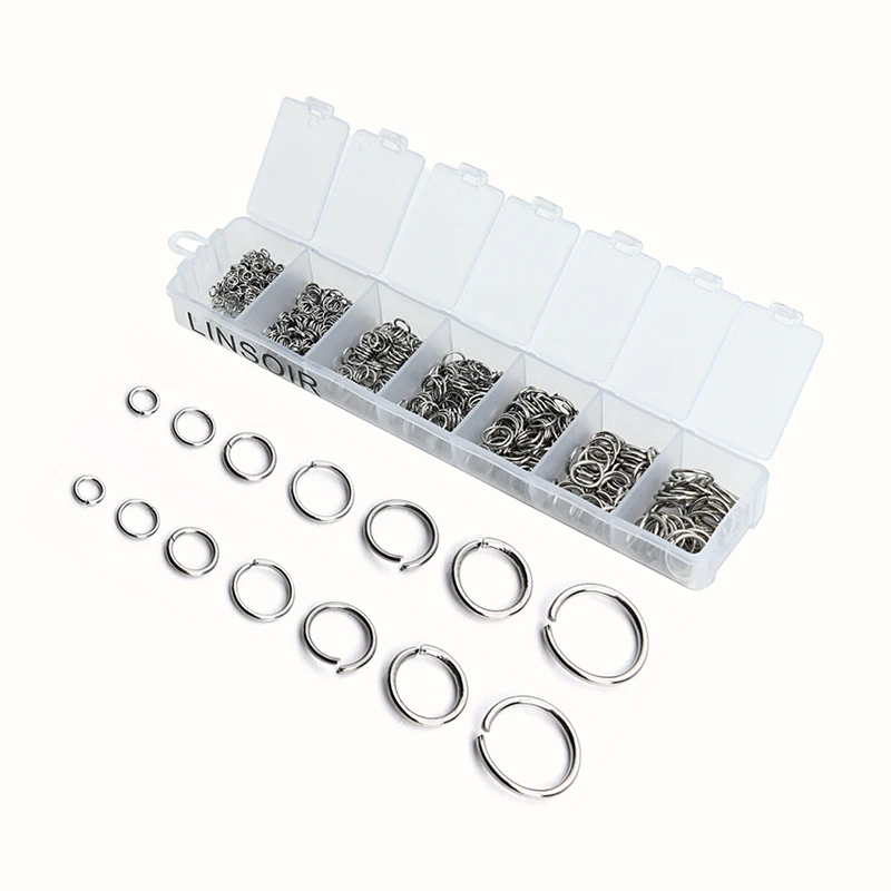 770 teile/los Mix Größe Offene Biegering 3 4 5 6 7 8 10mm Edelstahl Silber Ton Split Loop Ringe für DIY Schmuck Stecker F3702