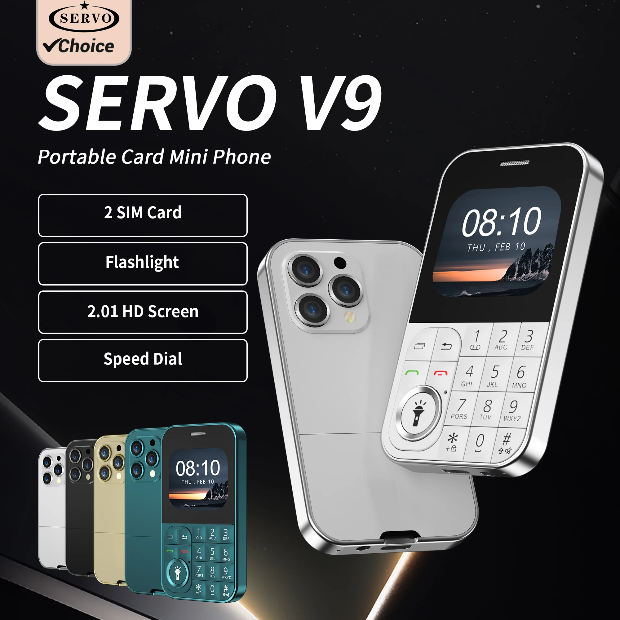 SERVO V9 Tragbares 2G-Minitelefon mit 2 SIM-Karten-Geschwindigkeitszifferblättern, 2,01 Zoll Magic Voice MP3/MP4 FM-Radio, Taschenlampe, Blacklist GSM-Telefon