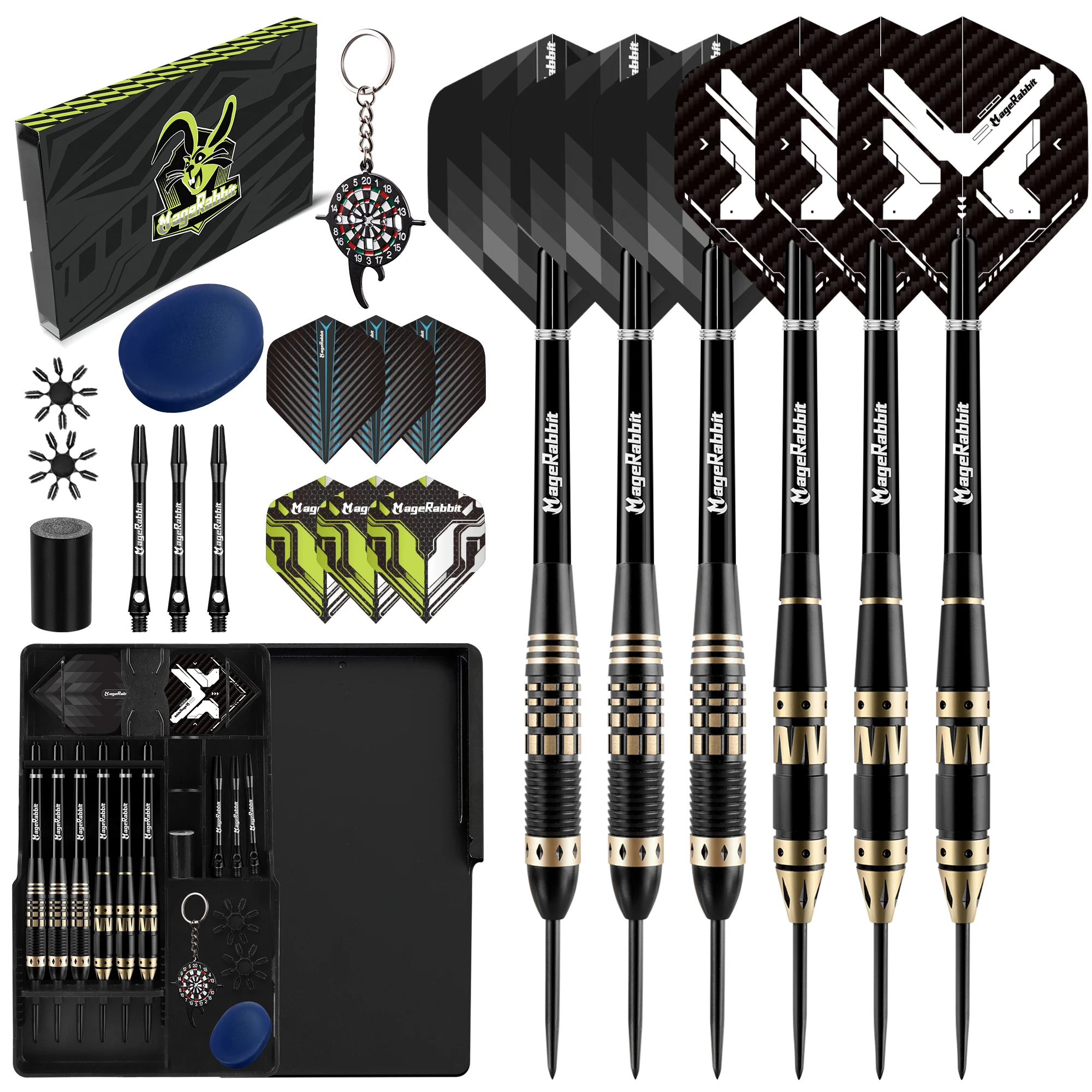 MageRabbit Premium 3-teiliges 23-g- und 3-teiliges 24-g-Messing-Dart-Set | Schwergewichtige Stahlspitzen + magnetische Hülle – perfekt für Pub- und Heimspiele