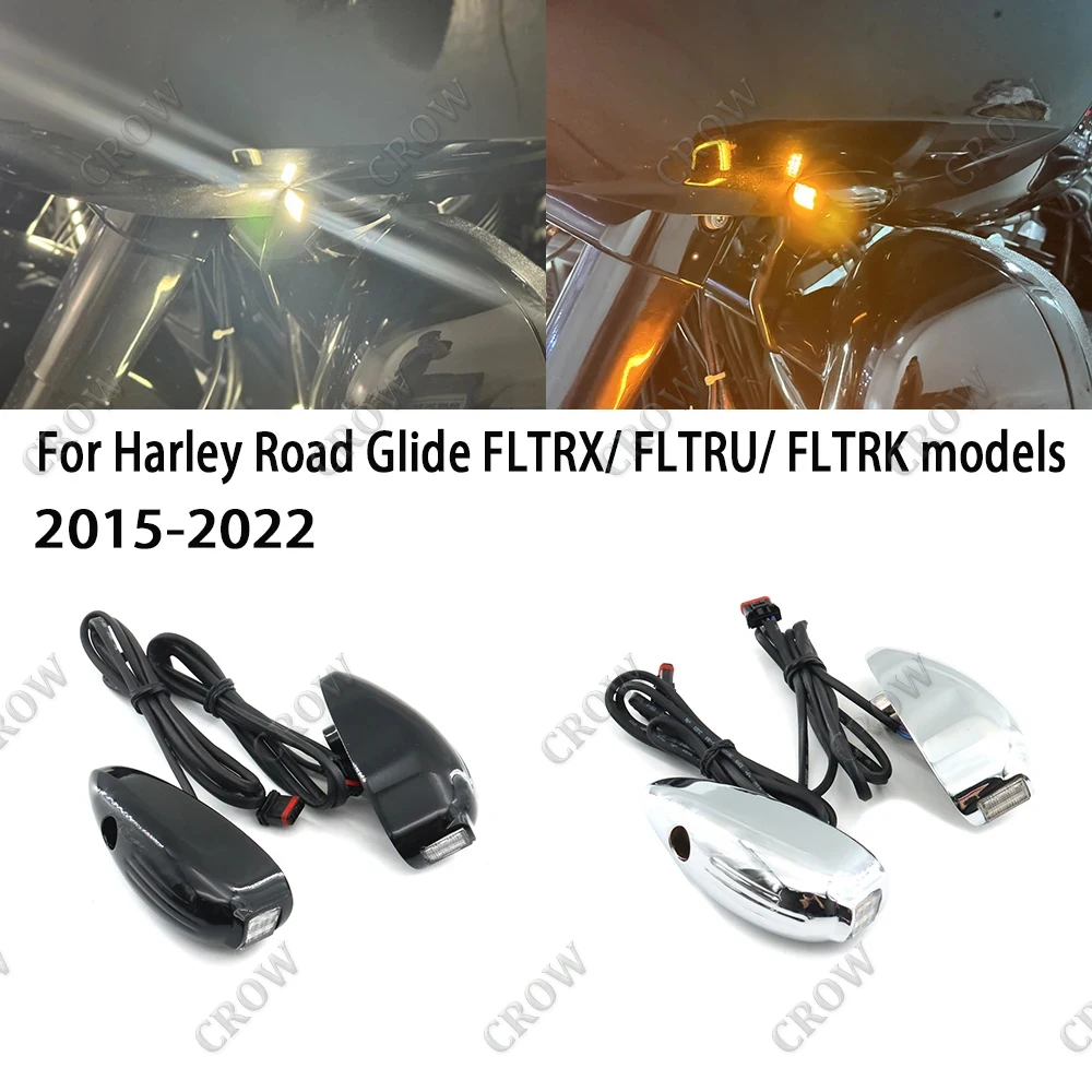 Neues Motorrad zubehör glänzend schwarz LED Front Blinker Chrom für Harley Cvo Road Glide Ultra Special Limited Custom Image