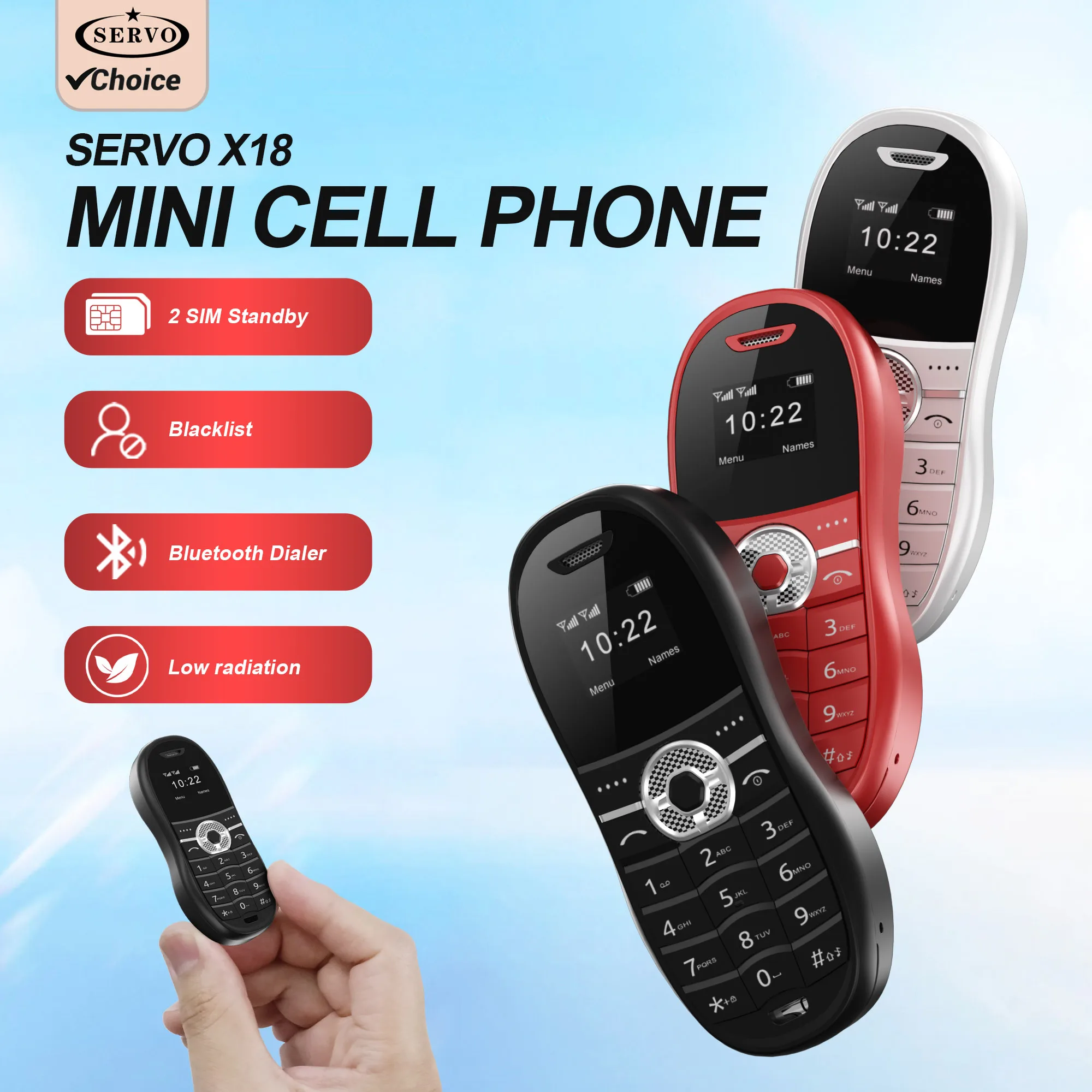 SERVO X18 Dual SIM Mini-Handy Magic Voice, geringe Strahlung, Bluetooth-Zifferblatt, Geschwindigkeitswahl, automatische Anrufaufzeichnung, kleines Telefon Typ C Image