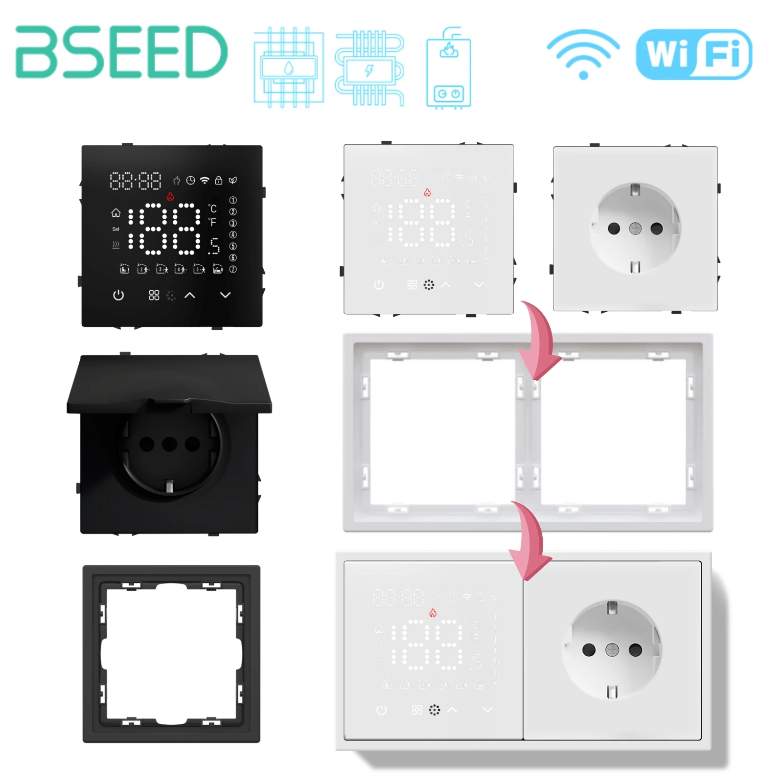 BSEED LED Touchscreen Elektrische Fußbodenheizung WLAN-Wasserboiler Raumthermostat Modul Teil WLAN Alexa Temperaturregler Image