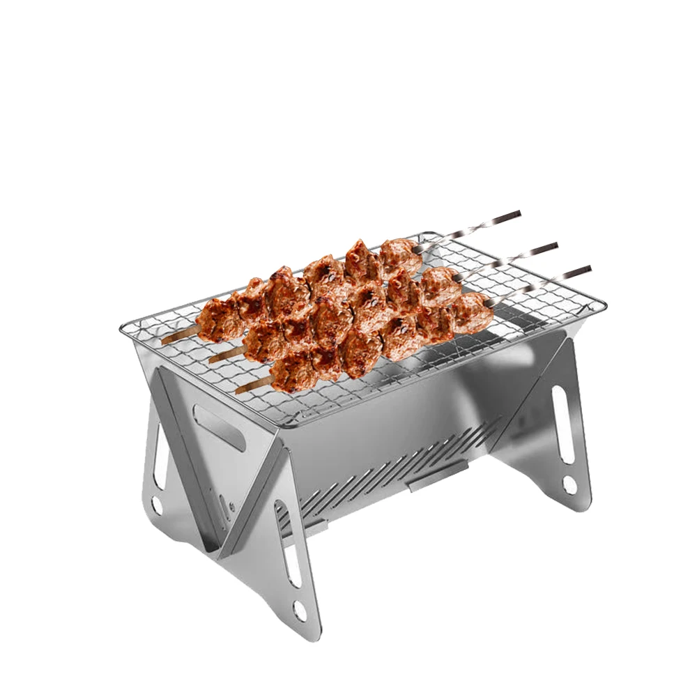 Barbecue pliant extérieur Acier inoxydable Poêle à bois à cartouche pratique Mini barbecue grill cuisinière domestique Barbecue à charbon de camping