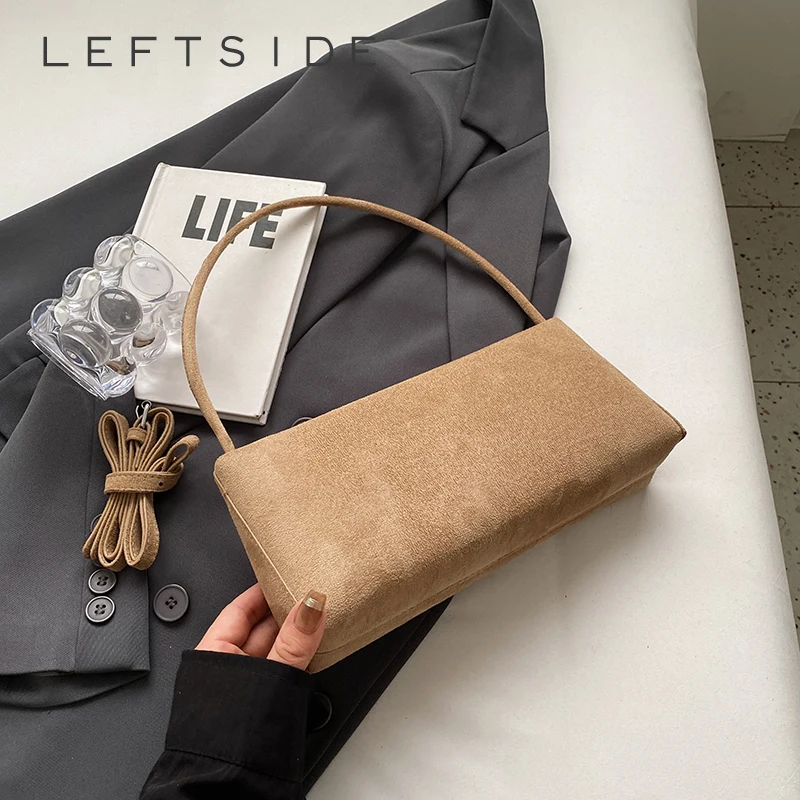 LEFTSIDE – sac à main de luxe en daim pour femmes, sac à bandoulière Beige avec poignée supérieure, Chic, couleur unie, sac à bandoulière de bureau, bourse quotidienne