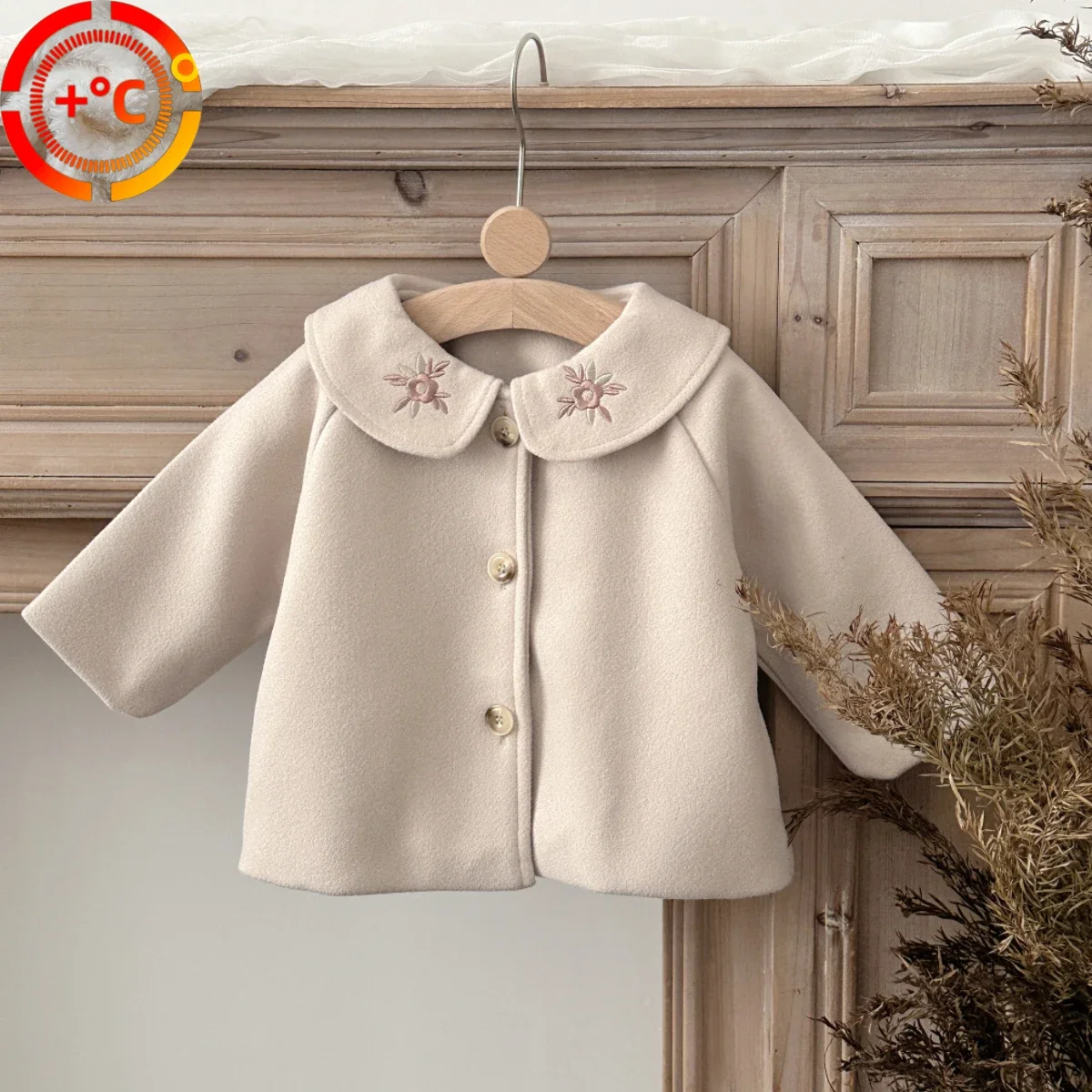 Manteau chaud en laine pour bébé, automne-hiver 2026, col brodé soleil, vêtement d