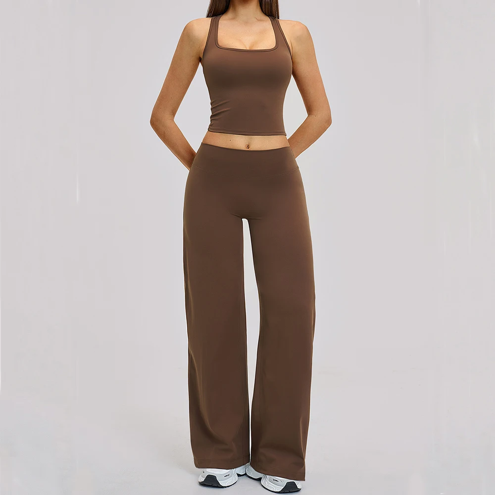 Ensemble de yoga pour femme, survêtement de sport, tenue de fitness, 2 pièces, pantalon évasé, soutien-gorge de sport respirant