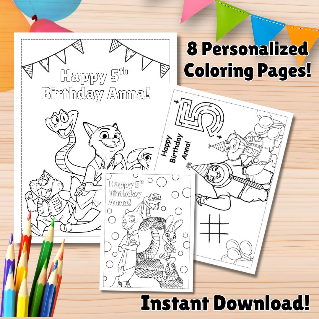 Pagine da colorare di Zootropolis 2, bomboniera di Zootropolis 2, libro da colorare di Zootropolis 2, download modificabile, pagine da colorare di Nic