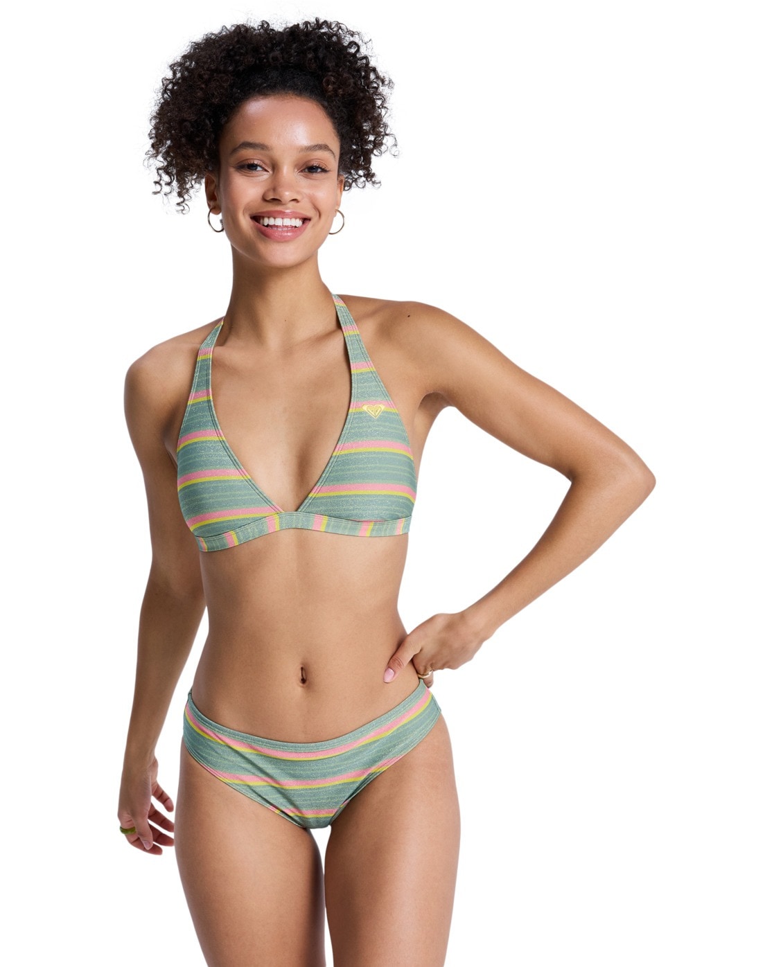 Triangel-Bikini ROXY "Ocean Dreamer Set", Damen, Gr. XS, Cup B, oil grün say it with stripes, Obermaterial: 54% recyceltem Nylon, 18% Nylon, 15% Elasthan, 13% Metallisierte Fiber;, Bikini-Sets Triangel-Bikini Image