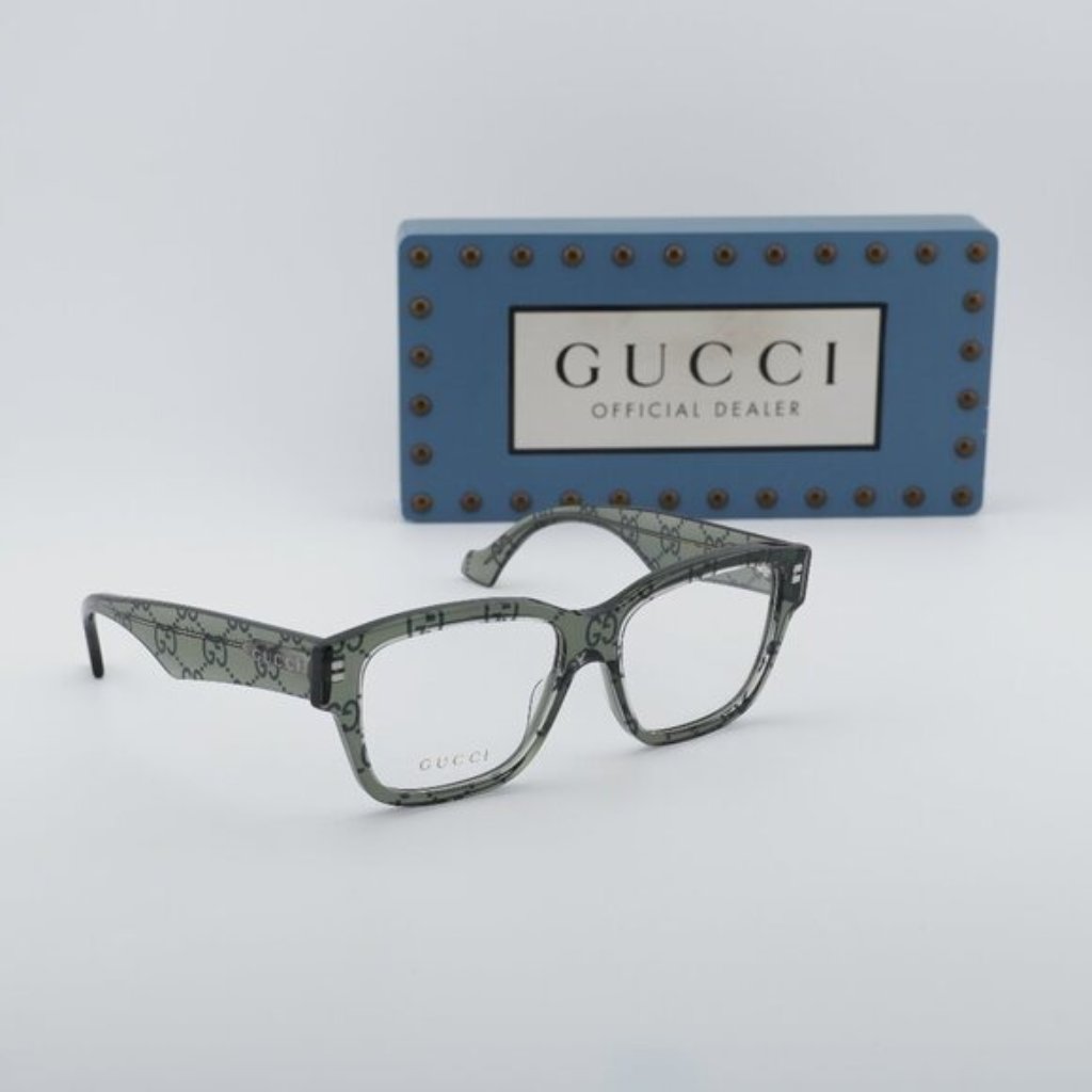 Gucci Accessories | Gucci Gg1428o 012 Square Eyeglasses - Transparent Grey With Gg Pattern 55mm | Color: Gray | Size: 55 - 16 - 145