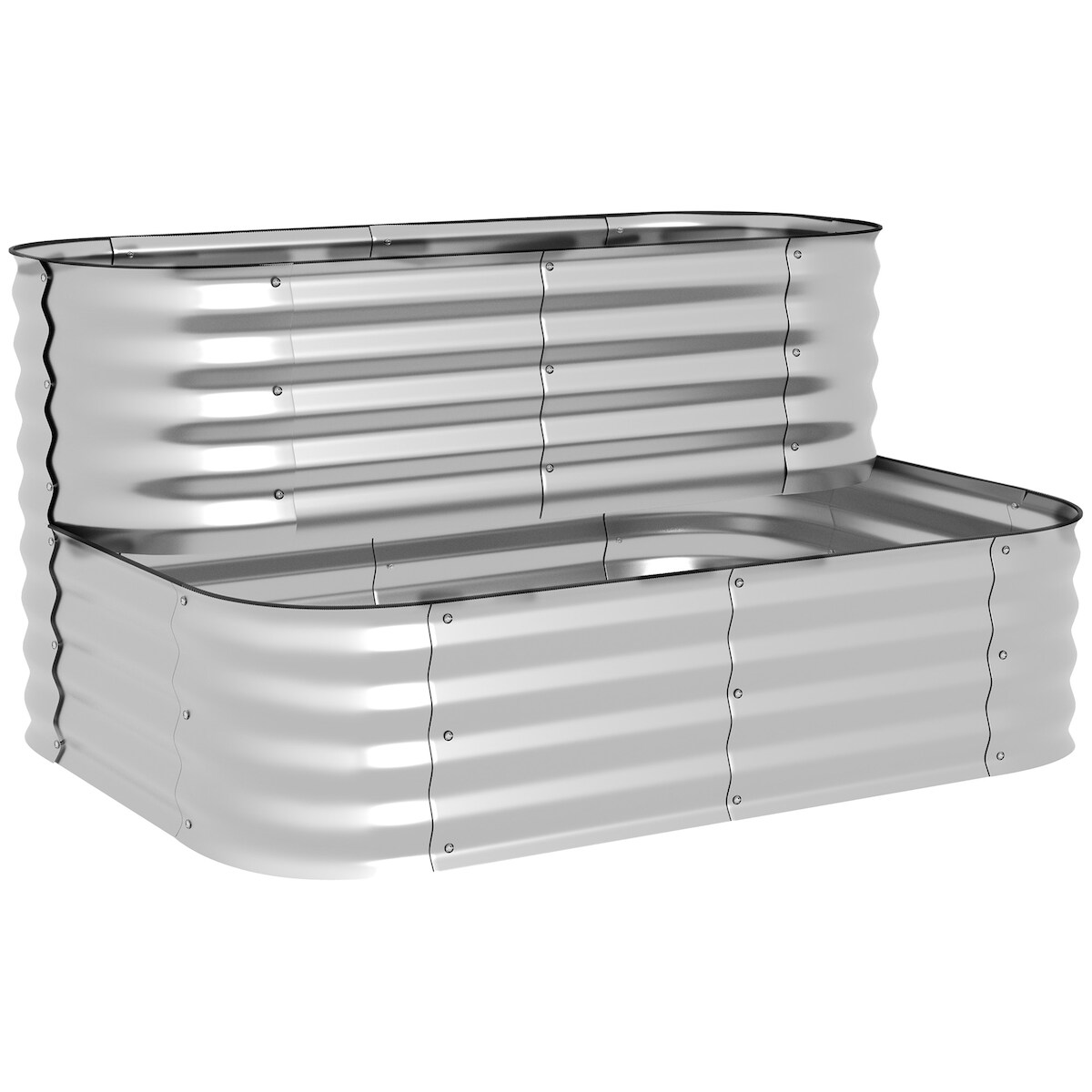 OKWISH Hochbeet Metall Silber 60x120x90 cm mit zwei Ebenen, offener Boden zur Drainage, verzinktes Stahlblech 0,6 mm, Gummirand Image