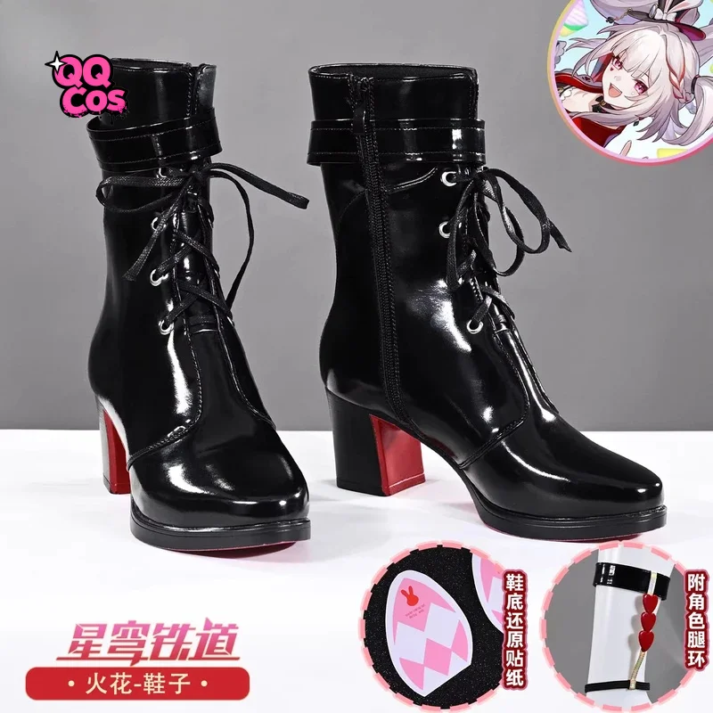 Honkai Star Rail Sparxie Cosplay Schuhe Glitzernde Rollenspiel-Schuhe für Halloween Hochwertige PU-Lederstiefel QQcos