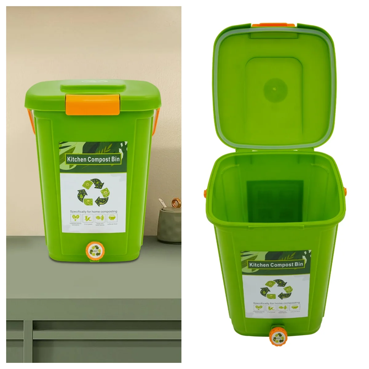 20L Küchen-Komposteimer, Großvolumiger Fermentationsbehälter mit Doppeldeckel-Design und Filterplatte für Haus, Garten und Restaurant Image