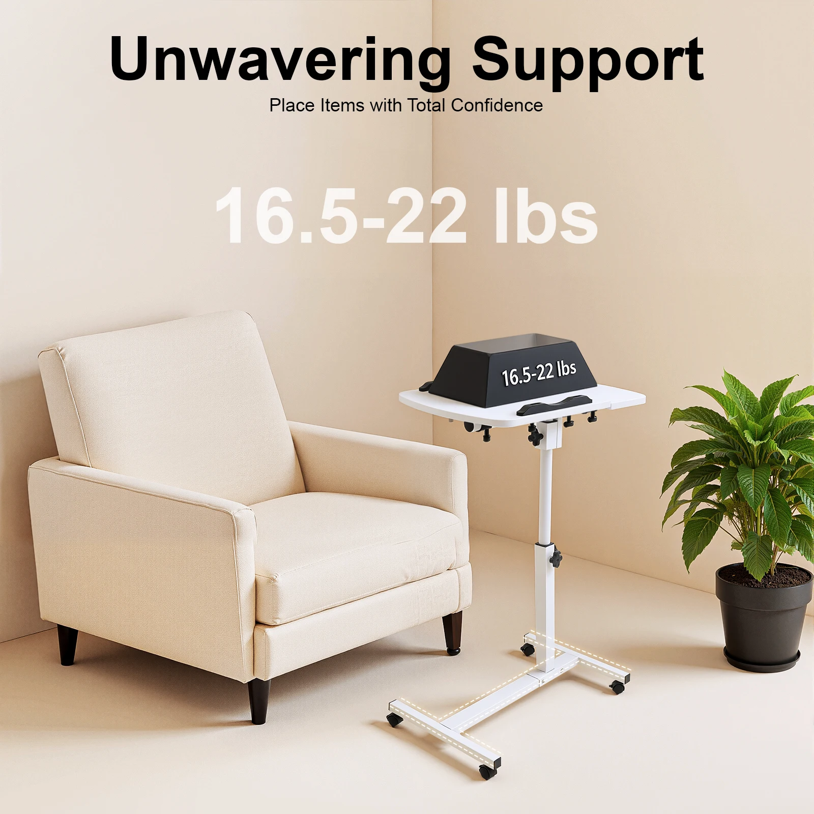 Mobiler Stehschreibtisch, 90 ° Klappbarer Büro-Laptoptisch, mobile Arbeitsstation, höhenverstellbar mit Rollen für Büro, Schlafzimmer, Arbeitszimmer