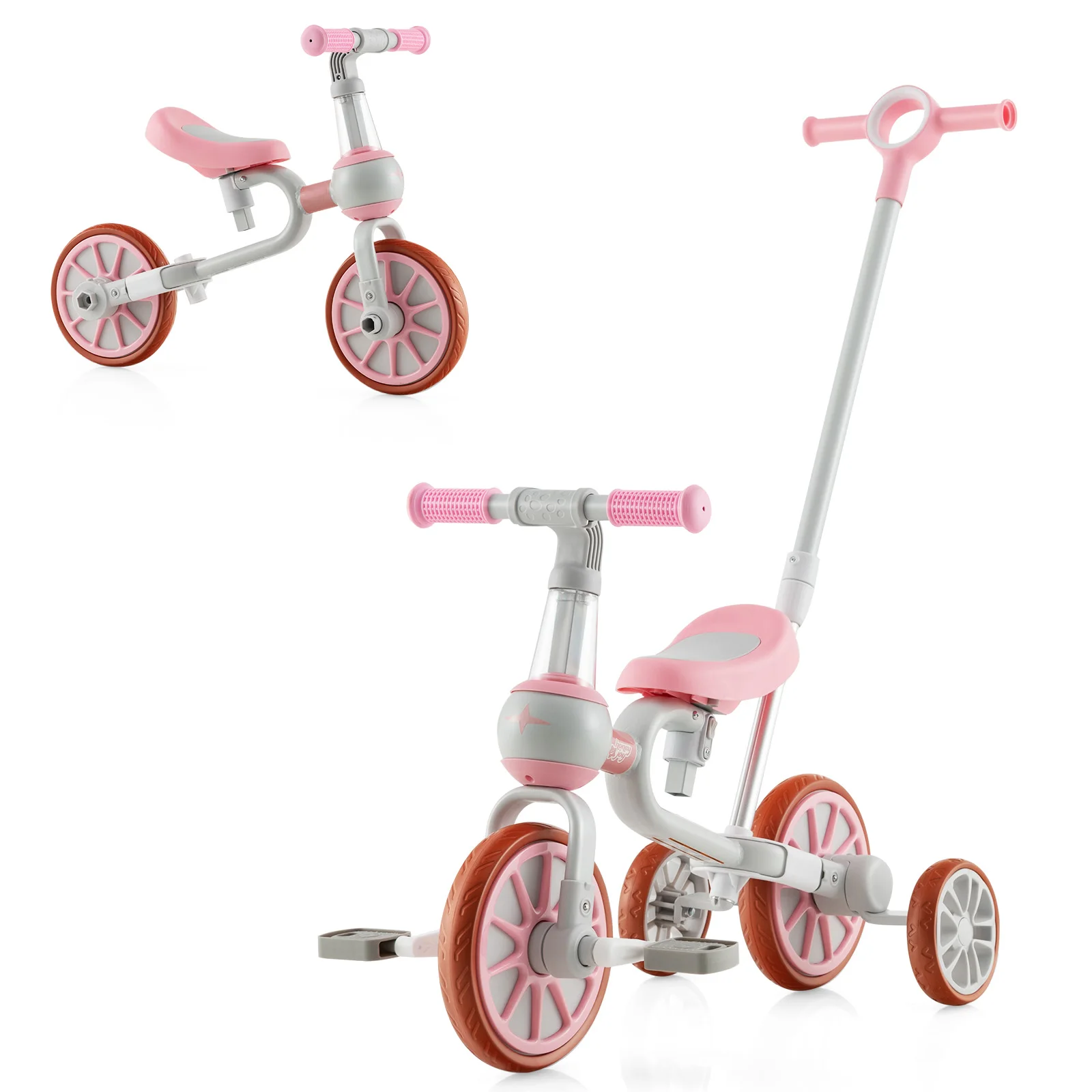 Dreirad und Laufrad und Schubwagen für Kinder mit verstellbarem Schiebegriff und abnehmbaren Pedalen, für Kinder im Alter von 2–4 Jahren Image