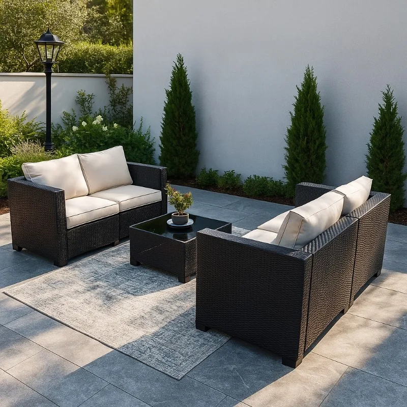 Sessel Boho Gartenmöbel-Sets Retro Kunststoff Gartenmöbel-Sets Pavillon Stoff Loungeset Garten Gartenmöbel Outdoor