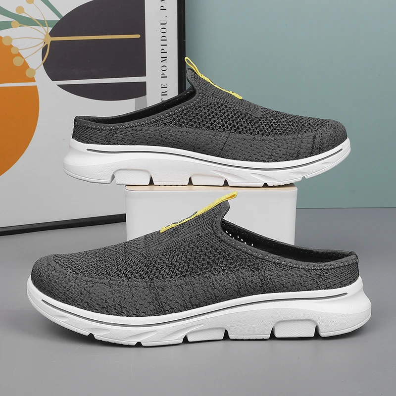 Große Größe 47 48 49 Herren-Hausschuhe aus Mesh, halbe Schuhe für den Innenbereich, zum Hineinschlüpfen, Pantoletten, leicht, waschbar, bequem