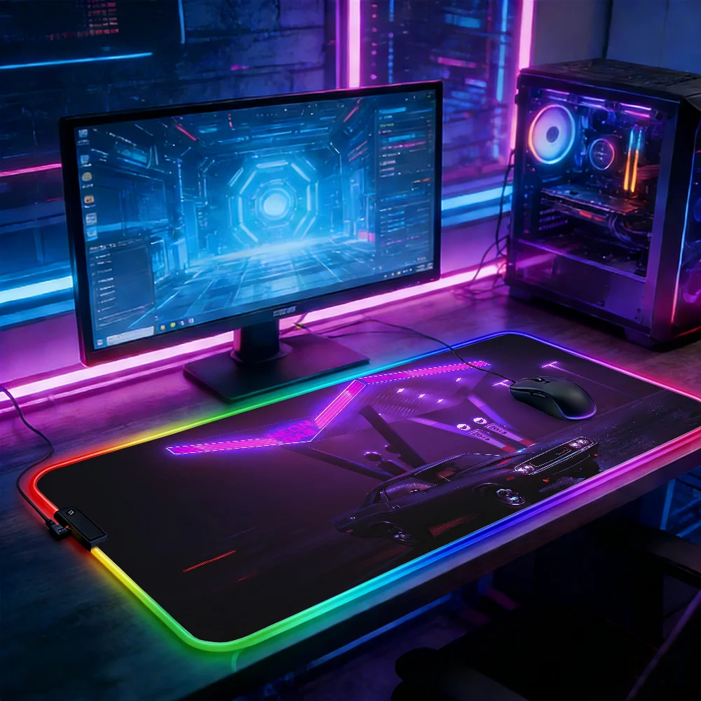LED-Beleuchtung RGB Mauspad E-Sports Gaming Tastaturunterlage Cyber ​ ​ American Muscle Car Mousepad Gamer PC-Zubehör Schreibtischunterlage Matten Matte