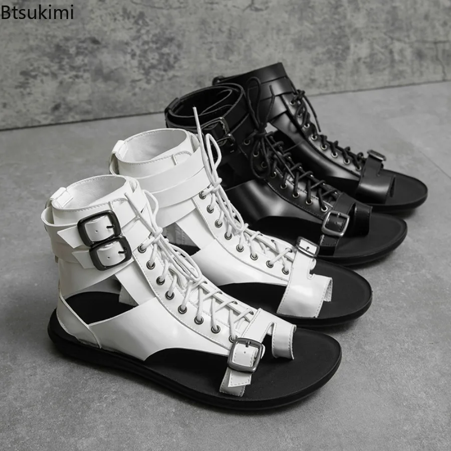Neue Sommer Damenmode High Top Sandalen Vielseitige römische Sandalen für Frauen Leder Casual Lace Up Schnalle Riemen Damenschuhe