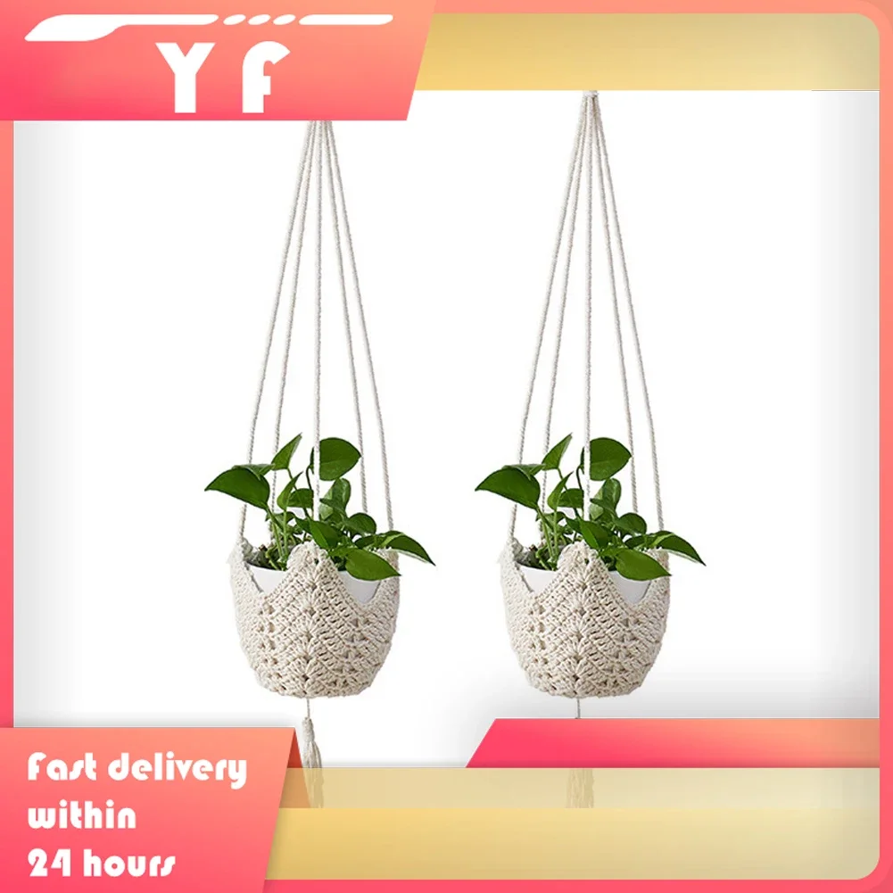 2Pcs Für Geflochtene Hanf Seil Hängenden Korb Hängen Blumentopf Net Tasche Mit Haken Hängenden Korb Pflanze Handgemachte Grüne pflanze Hängen Image