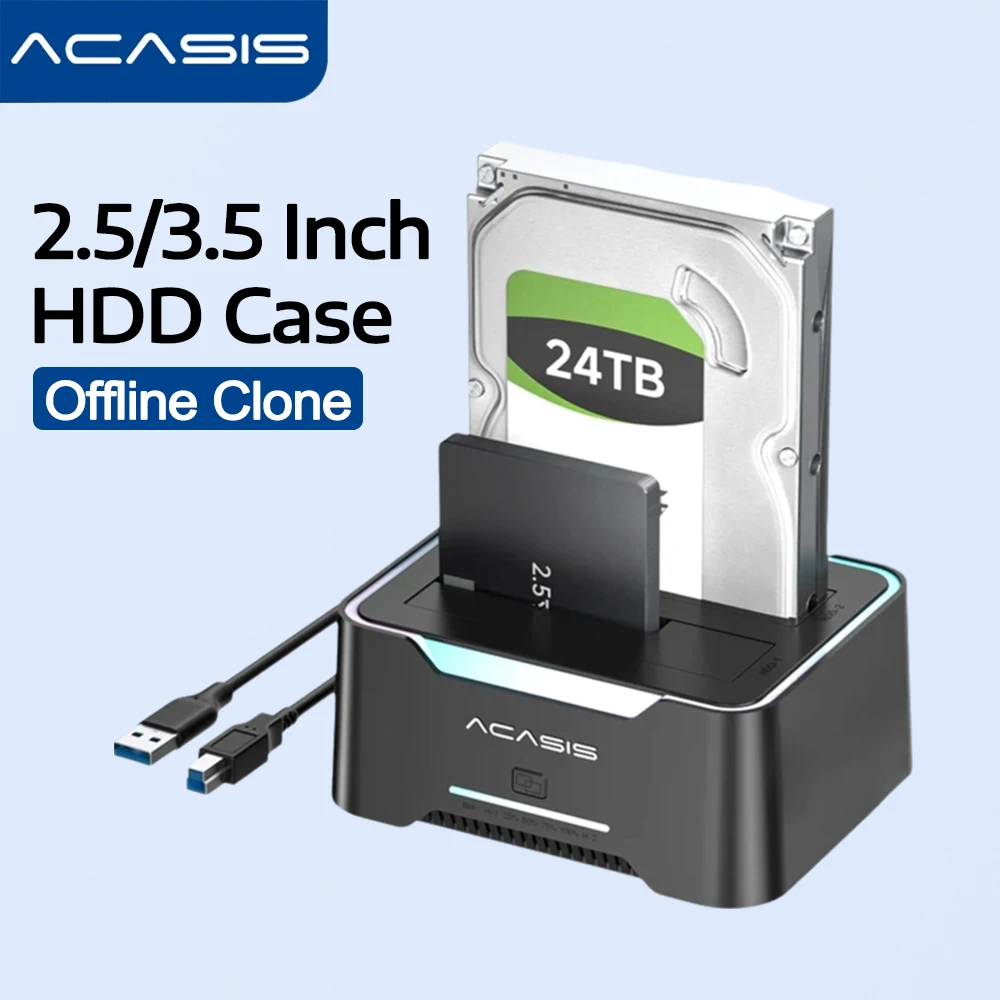 Acasis Dual-Bay 2,5/3,5 Zoll HDD-Gehäuse mit Offline-Klonfunktion SATA zu USB 3.0 Adapter für 2,5 3,5 SSD HDD Festplatten-Gehäuse Image