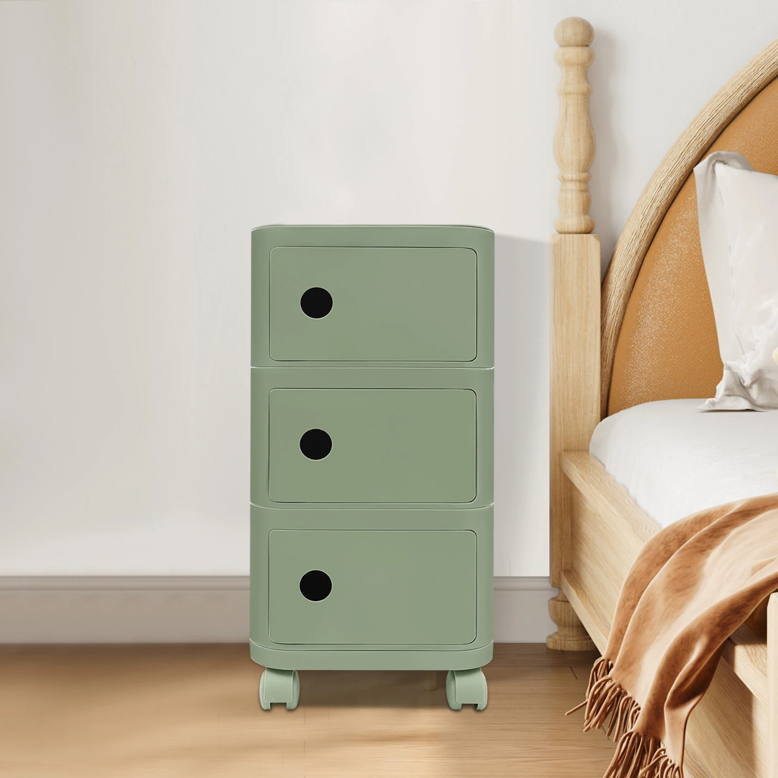 Abs Nachttisch, 3-stufiger Nachttisch, 32 x 32 x 63,3 cm, Nachttisch mit vier leichtgängigen Rollen für Schlafzimmer, Wohnzimmer, Arbeitszimmer