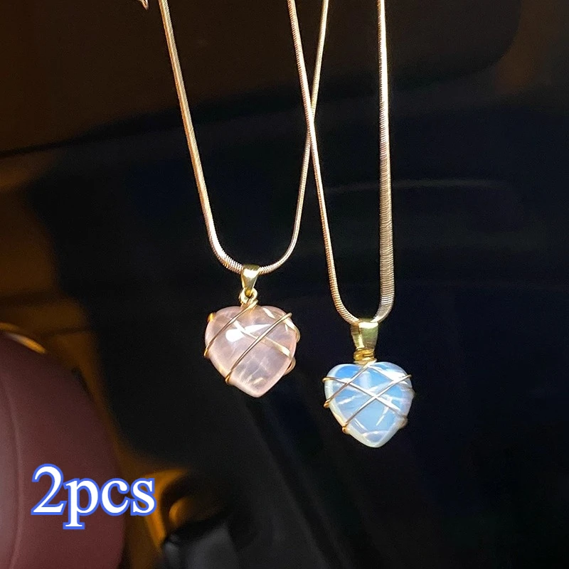 Elegante Herz-Halskette in Rosa und Weiß, Schloss-Halskette für Frauen und Mädchen, Rosenquarz-Prinzessinnen-Halskette, Schmuck-Accessoire, Geschenk