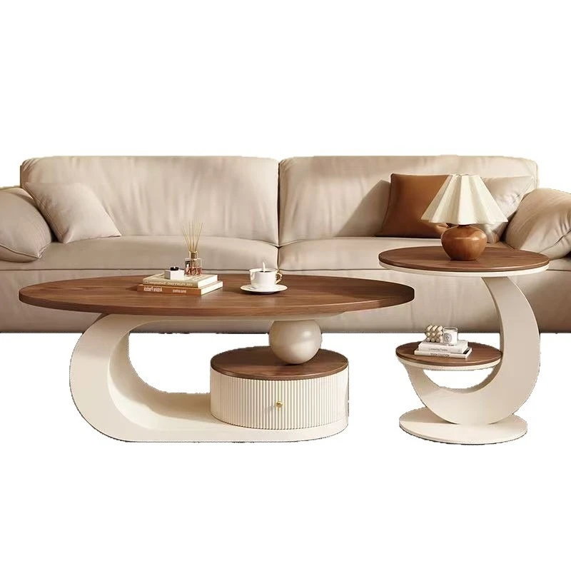 Mid-Century Light Luxury Walnut Couchtisch Wohnzimmer Ovaler Teetisch Kombination Einfacher moderner Designer