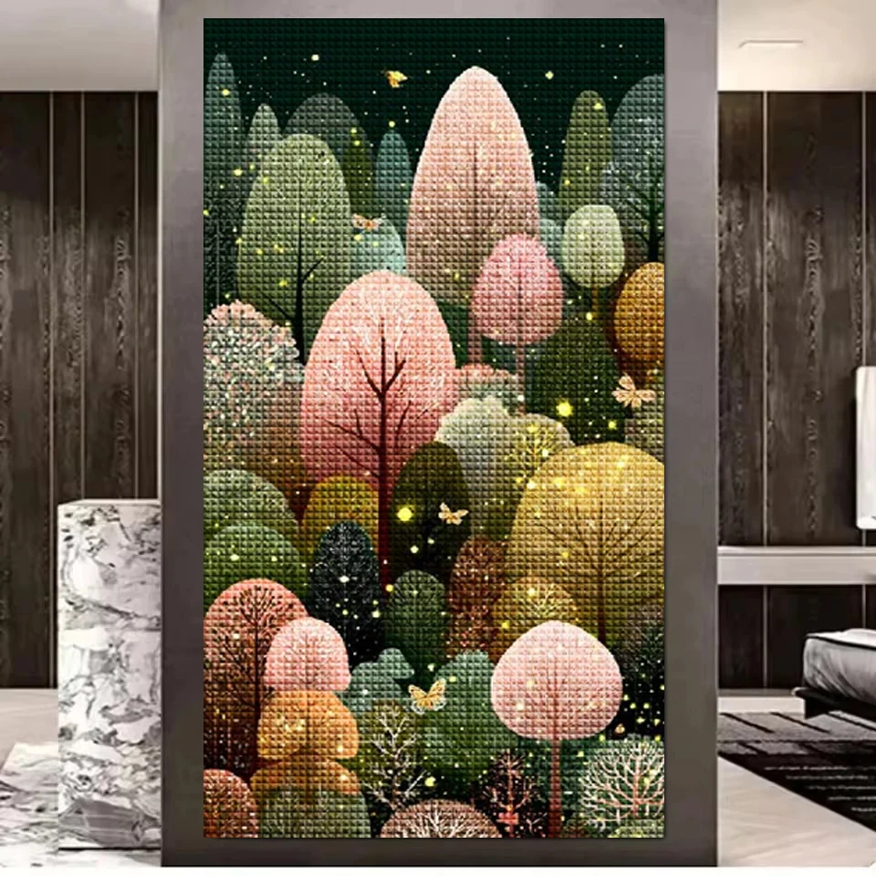 5D DIY Diamantmalerei Magischer Wald Diamant-Mosaik Kreuzstich-Set Baum-Landschaft Strass-Stickerei Heimdekoration Image