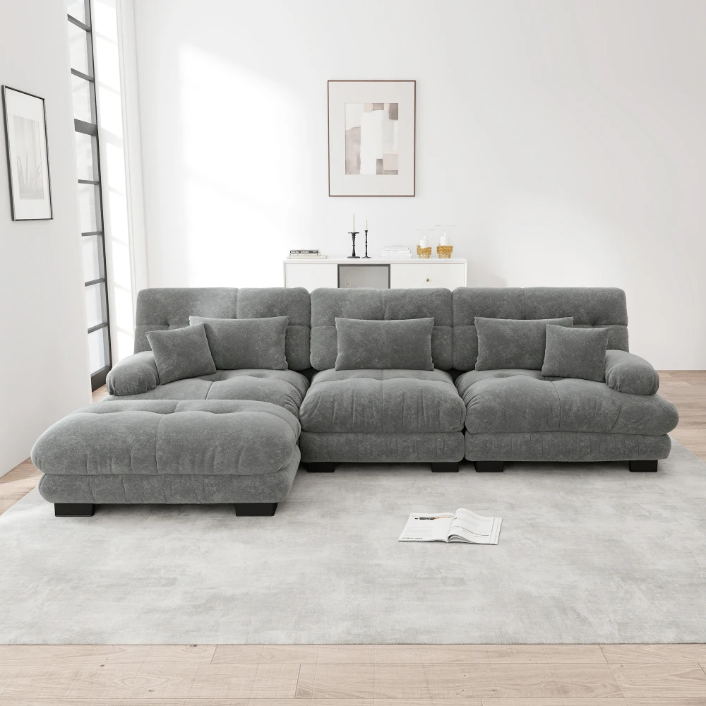 Übergroßes L-förmiges Cloud-Sofa Luxuriöses Modulares Ecksofa für Wohnzimmer Tiefes Schlafsofa mit Ottoman Image
