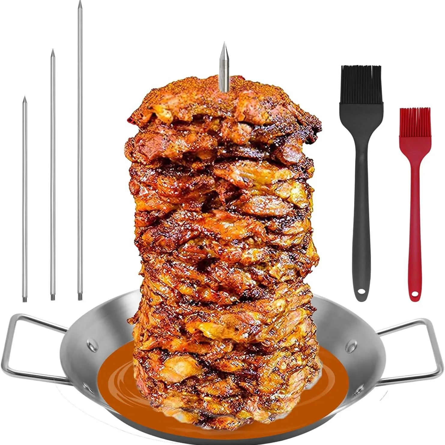 Vertikaler Spieß aus Edelstahl, für Steak-Hühnerröster mit Schüssel, mit Metall-Ersatzspitzen, Picknick-Grillzubehör Image