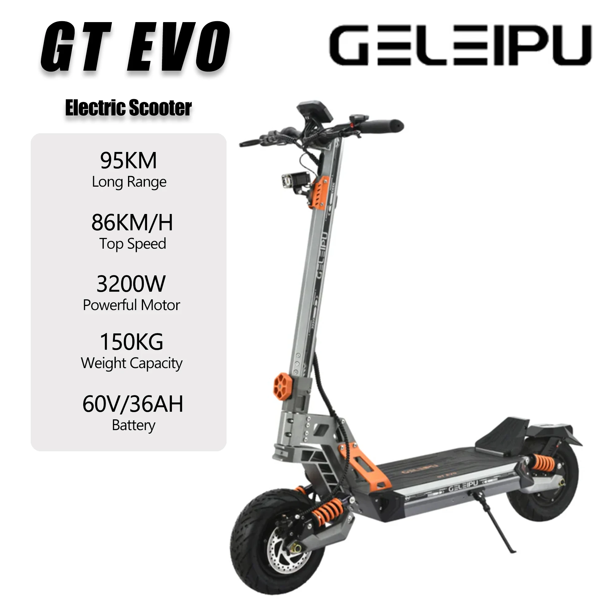 GELEIPU GT EVO Faltbarer Elektroroller 3200W Motor 86 km/h 95km Reichweite 60V/36AH Akku 150kg Maximallast für Erwachsene Image