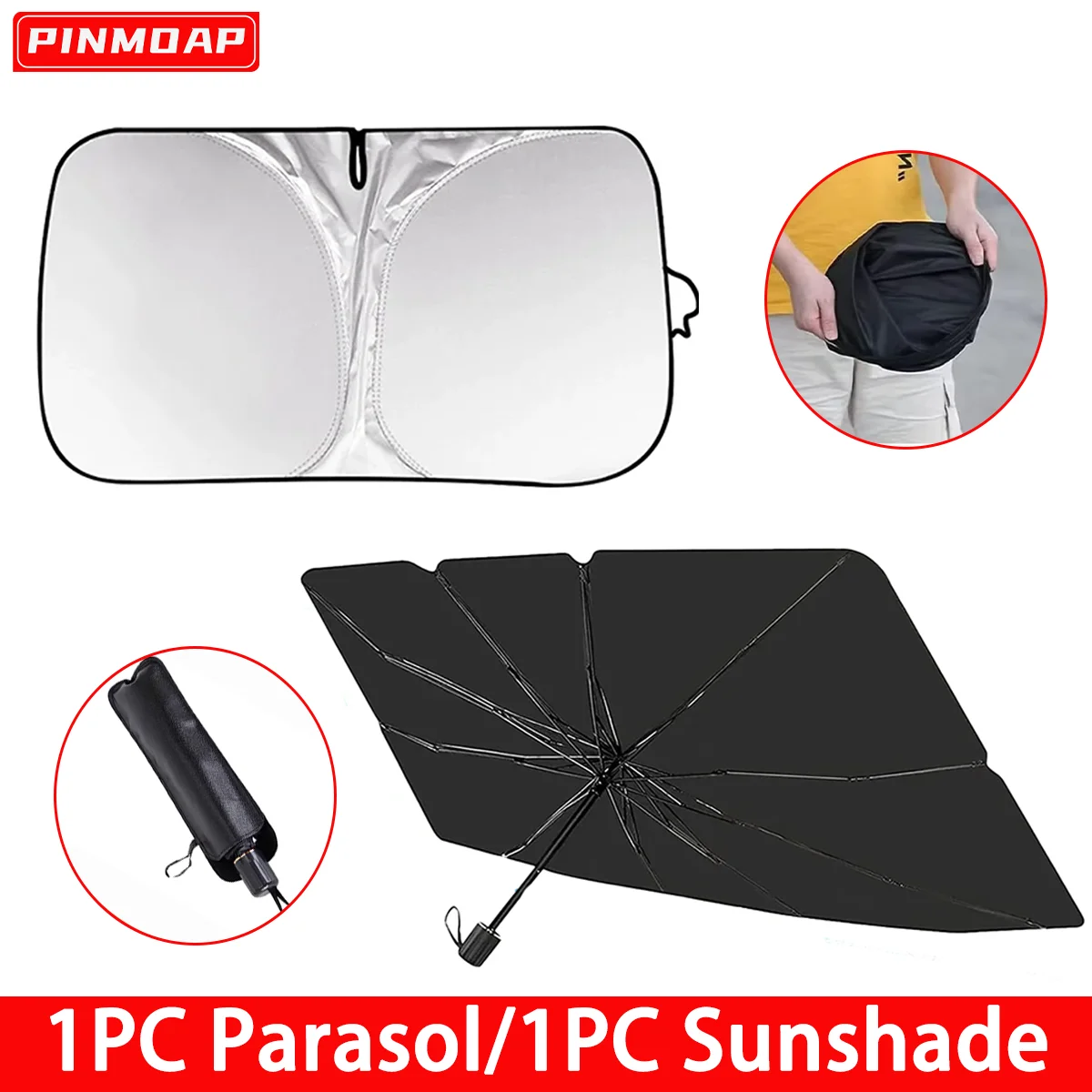 1PC Auto Windschutzscheibe Faltbare Regenschirm Und Thermische Sonnenschirm Reflektierende Sommer Wesentliche Sonnenschutz Abdeckung Sonnenschirm Image