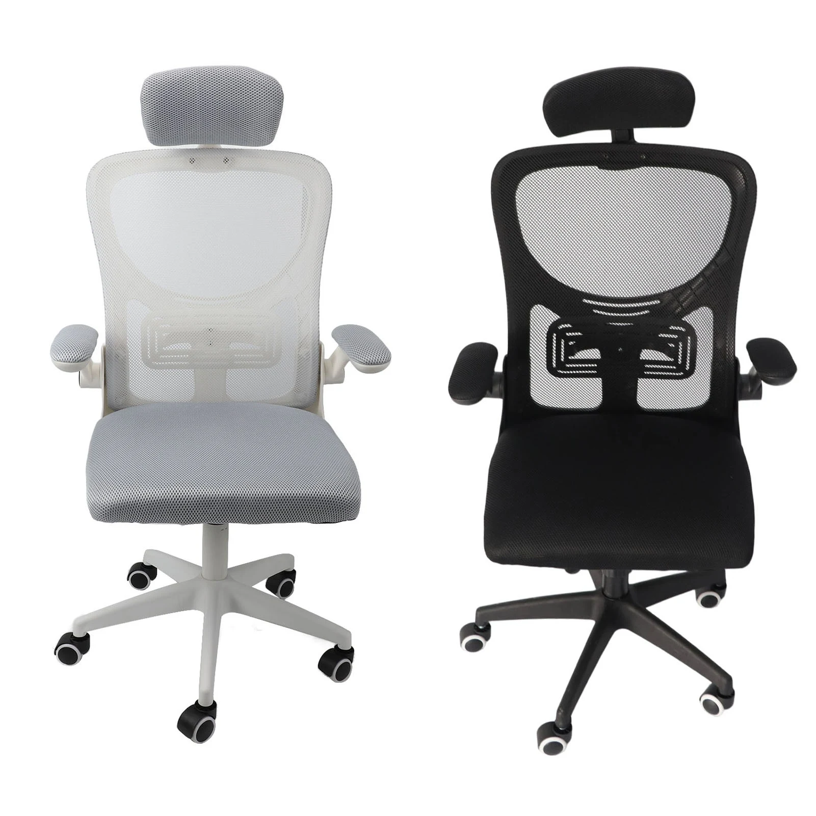 Computer-Schreibtischstuhl, atmungsaktiv, elastische Lendenwirbelstütze, 3D-Kopfstütze, 90 Grad drehbare Armlehnen für Zuhause Image