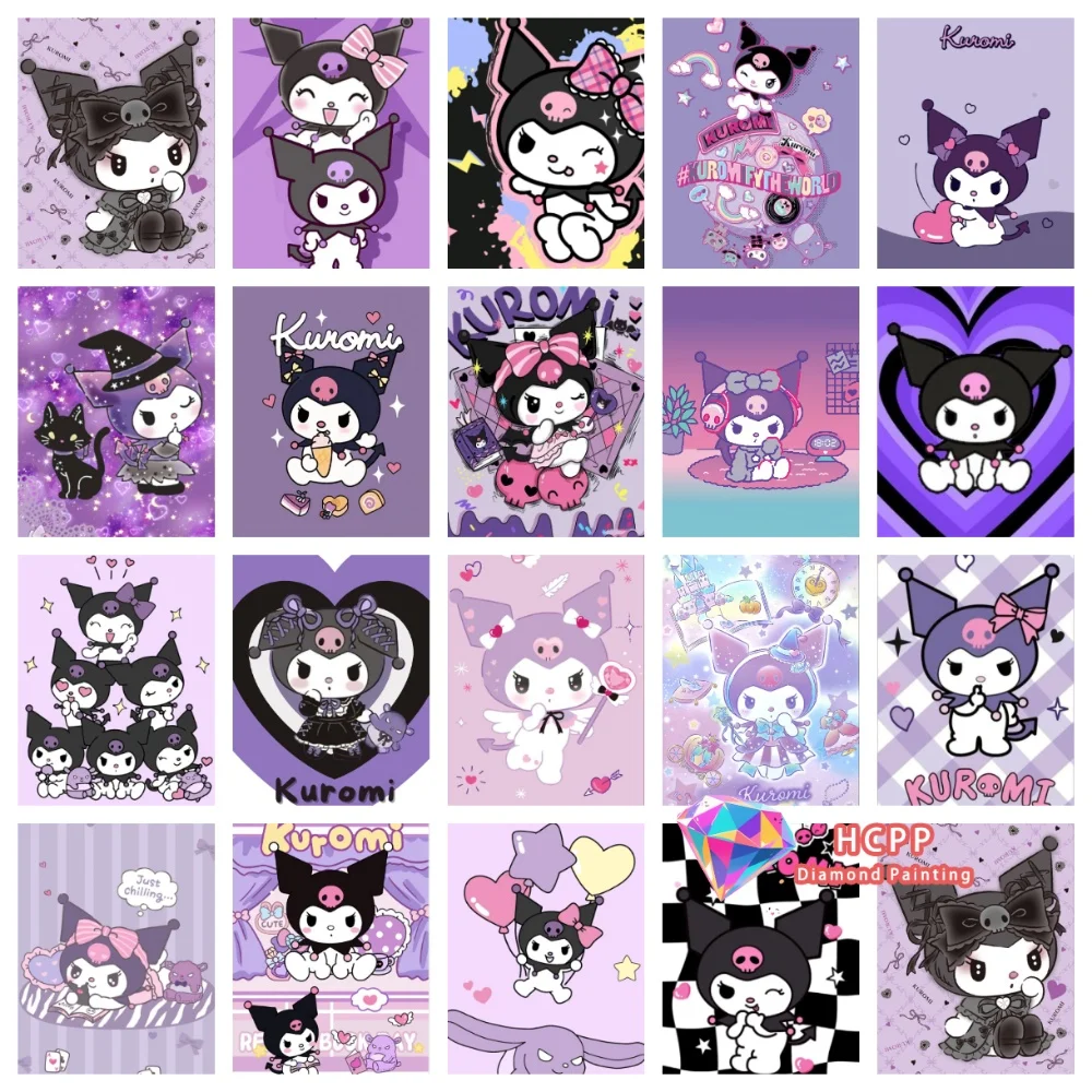Niedliches Kuromi und My Melody Diamant-Malerei-Set, quadratisch, rund, 5D-Diamant, DIY-Mosaik, handgefertigte Kunst, einzigartiges, exquisites Geschenk, Heimdekoration Image