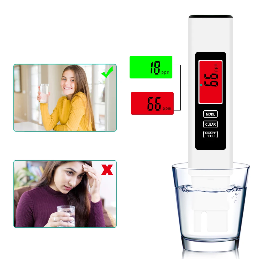 4-in-1 Digitaler Wassertester TDS-Messgerät 0-9990 PPM Wasserqualitätstester-Stift mit Hintergrundbeleuchtung LCD-Display für Pools, Trinkwasser, Aquarien Image