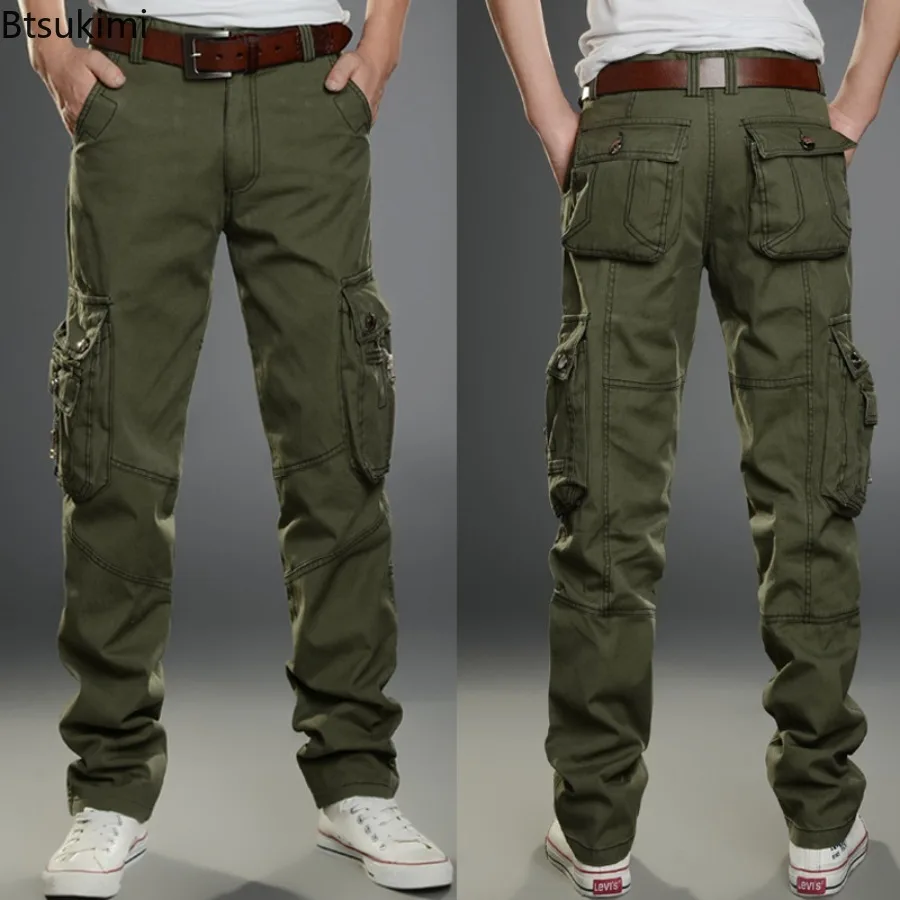 Neue 2026 Herren Cargo-Hose mit mehreren Taschen, lässige Baggy-Hose aus 100 % Baumwolle, Outdoor-Arbeits- und Sporthose, Herren-Jogginghose, Oversized Image