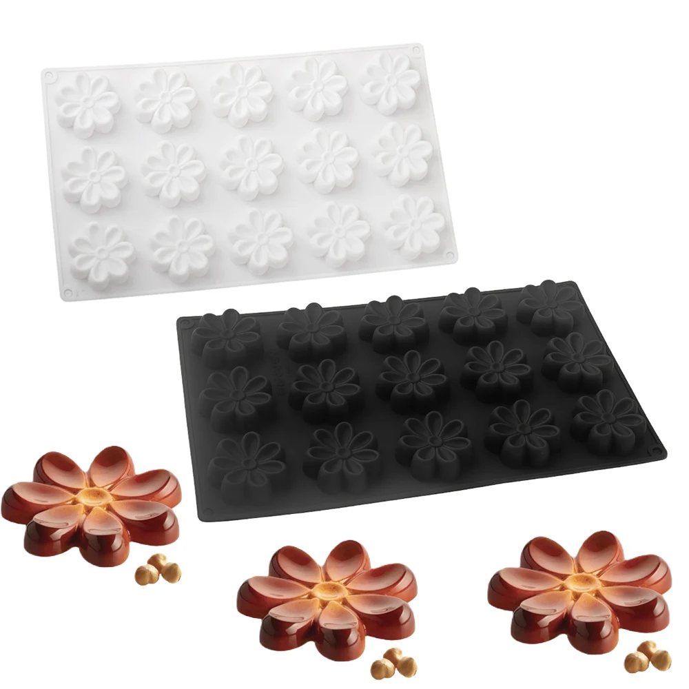 15-Zellen-Blumen-Schokoladenform mit 7 Blütenblättern, lebensmittelechtes Silikon, Kuchenform, Küchenbackzubehör, Party-Dessert-Backwerkzeuge Image