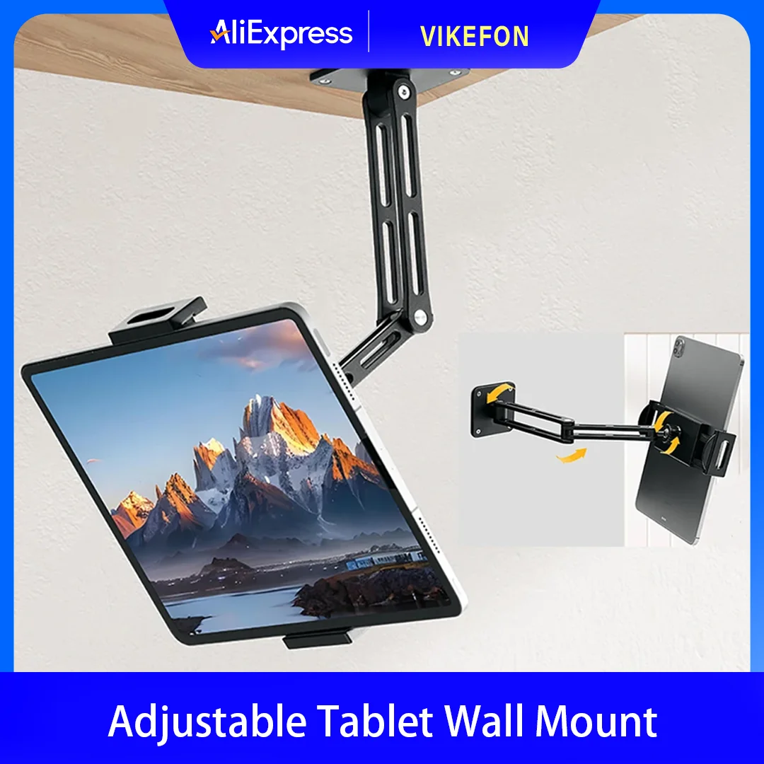 Verstellbare Tablet-Wandhalterung, Telefonständer mit langem Arm, 360 Grad drehbarer Auslegerhalter für Schreibtisch und Bett, geeignet für 4,7-12,9 Zoll, unterstützt iPad. Image
