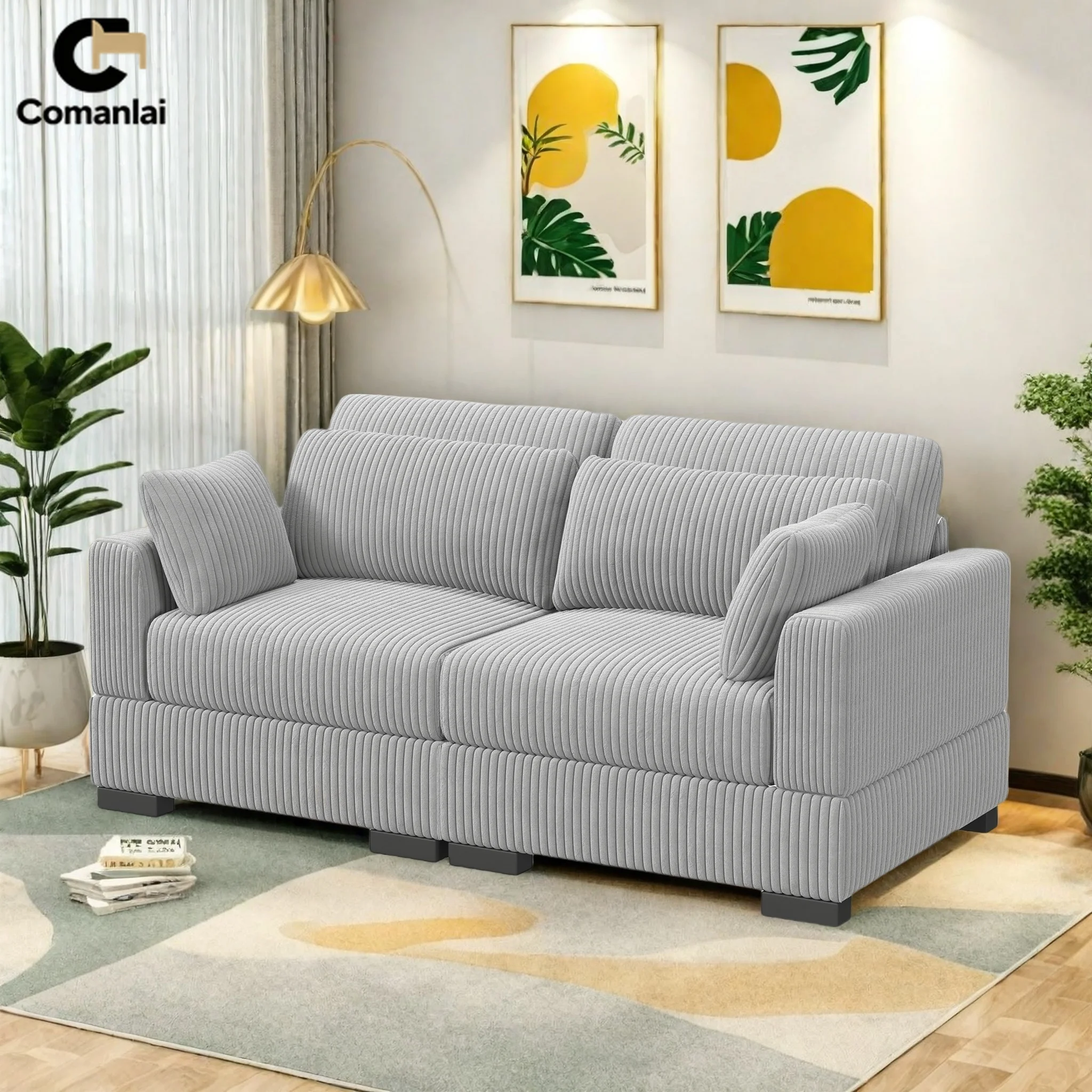 Comanlai Polstersofa mit Kissen & Armlehnen & Rückenlehnen, 2-Sitzer Sofa Modulares Sofa, Cordstoff Wohnzimmer-Sofas
