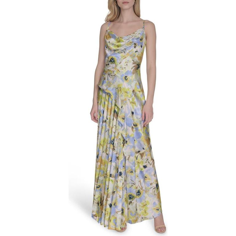 Floral Cowl Neck Satin Gown - Green - Vince Camuto Dresses