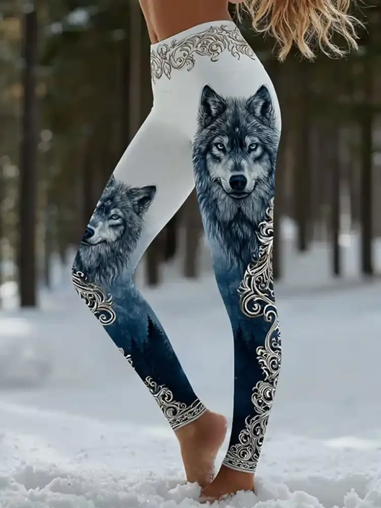 Neue Damen-Leggings mit coolem Wolf-Print, sexy, hochelastisch, bequem und lässig, sportlich und modisch, hoch taillierte Hose Image